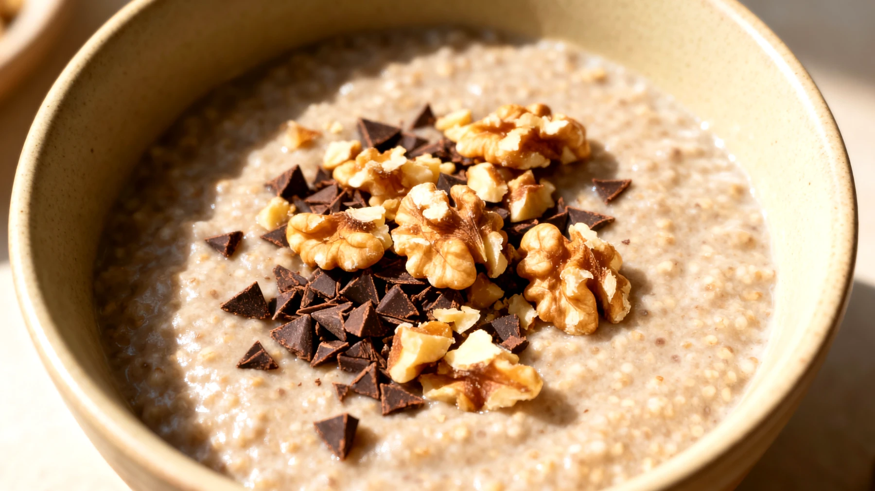Amaranth-Porridge mit Walnüssen und Kakao-Nibs"