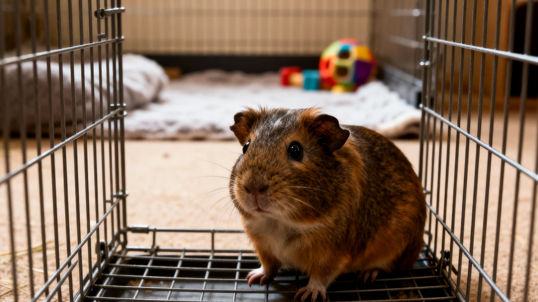 Meerschweinchen benötigen bei der Adoption und Eingewöhnung in eine Wohnung ausreichend Platz und eine artgerechte Einrichtung, da sie in zu kleinen Käfigen oder ungeeigneten Wohnungsräumen Stress entwickeln und Verhaltensstörungen zeigen können"